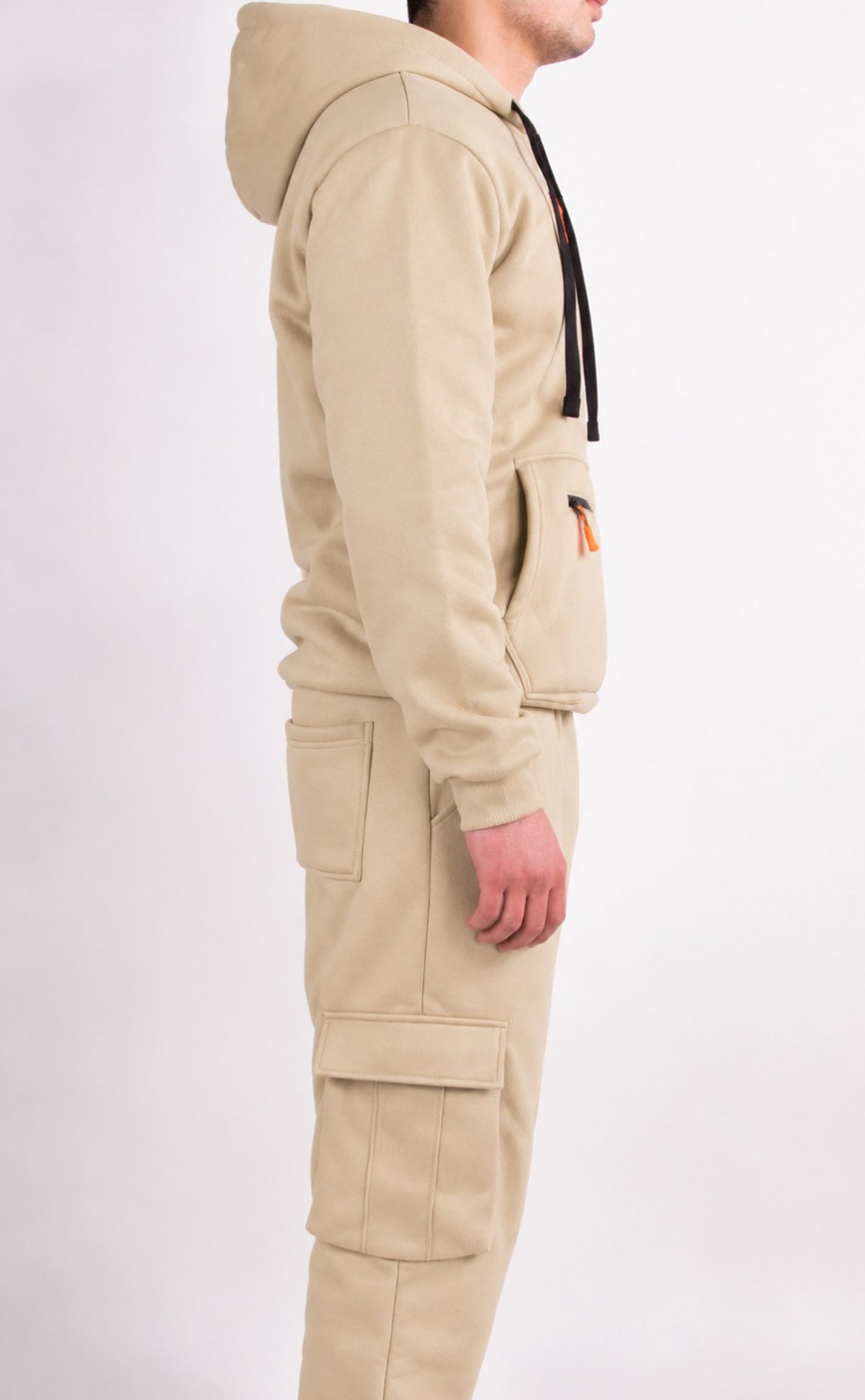 Cargo-Trainingsanzug Beige– mit Kapuze
