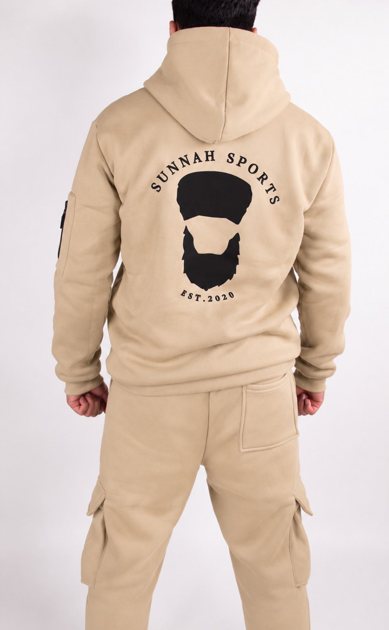 Cargo-Trainingsanzug Beige– mit Kapuze