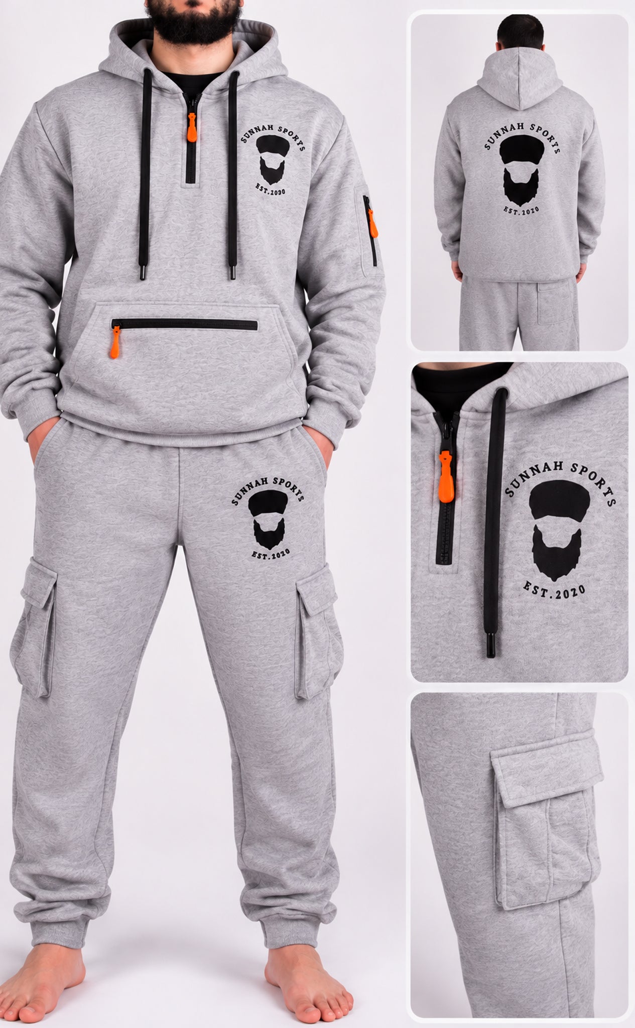 Cargo-Trainingsanzug Hellgrau – Hoodie & Jogginghose