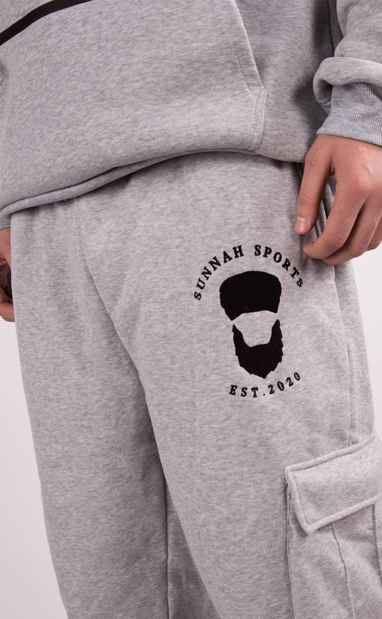 Cargo-Trainingsanzug Hellgrau – Hoodie & Jogginghose