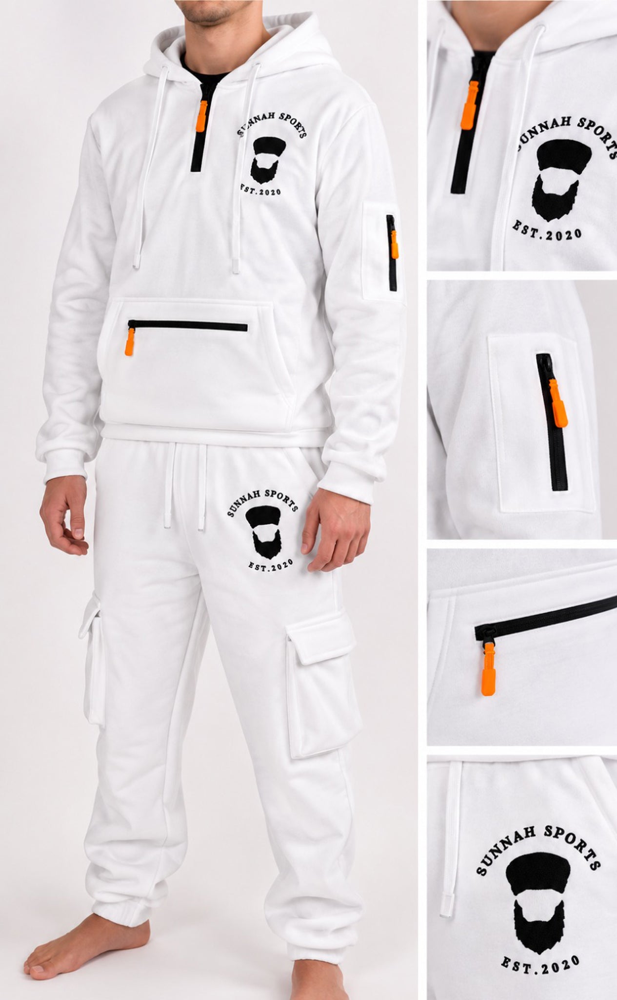 Cargo-Trainingsanzug Weiß – Hoodie & Jogginghose